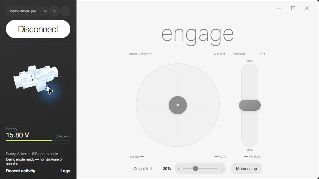 SUB Control V2 interface in Demo mode